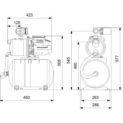 Grundfos JP 5-48 PT-H BBVP Μονοβάθμιο Μονοφασικό Πιεστικό Συγκρότημα Νερού με Δοχείο 20 Λίτρων 1500W