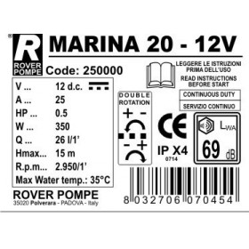 Rover Pompe Marina 20 Αντλία Μετάγγισης 12V 0.5hp Rover Pompe Marina 20 Αντλία Μετάγγισης 12V 0.5hp