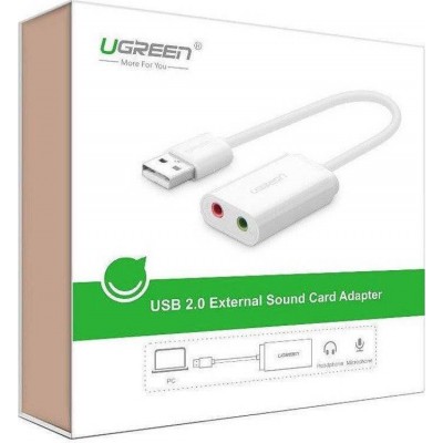 Ugreen US205 Εξωτερική USB Κάρτα Ήχου 2.0 σε Λευκό χρώμα