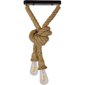 GloboStar Rope Vintage Κρεμαστό Φωτιστικό Δίφωτο με Σχοινί και Ντουί E27 σε Μπεζ ΧρώμαΚωδικός: 01279 