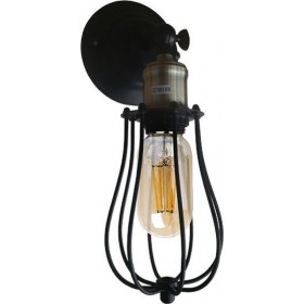 GloboStar Industrial Vintage Φωτιστικό Τοίχου με Ντουί E27 σε Μαύρο Χρώμα Πλάτους 12cmΚωδικός: 01056 