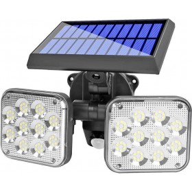 Στεγανός Ηλιακός Προβολέας IP65 με Αισθητήρα Κίνησης και Αισθητήρα Φωτός Διπλός σε Μαύρο χρώμα JD-2108