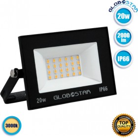 GloboStar Osiris Στεγανός Προβολέας IP66 Ισχύος 20W με Θερμό Λευκό Φως σε Μαύρο χρώμα 12319