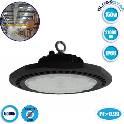 GloboStar High Bay 150W 220V-240V AC 21000 lm Αδιάβροχη 5000k Στεγανό Κρεμαστό Φωτιστικό Οροφής Εξωτερικού Χώρου με Ενσωματωμένο
