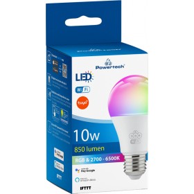 Powertech Smart Λάμπα LED για Ντουί E27 και Σχήμα A60 RGBW 850lm DimmableΚωδικός: E27-013 