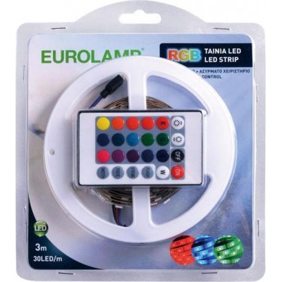 Eurolamp Ταινία LED Τροφοδοσίας 12V RGB Μήκους 3m και 30 LED ανά Μέτρο Σετ με Τηλεχειριστήριο και Τροφοδοτικό Τύπου SMD5050Κωδικ