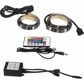 Αδιάβροχη Ταινία LED Τροφοδοσίας USB (5V) RGB Μήκους 2x50cm και 30 LED ανά Μέτρο Σετ με Τηλεχειριστήριο και Τροφοδοτικό Τύπου SM