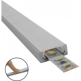 GloboStar Προφίλ Αλουμινίου Επιτοίχιο για Ταινίες LED Press On Milky Cover 70805-1M GloboStar Προφίλ Αλουμινίου Επιτοίχιο για Ταινίες LED Press On Milky Cover 70805-1M