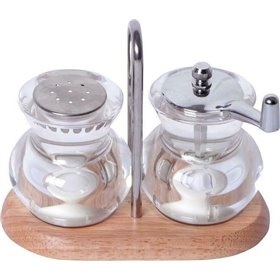 Espiel Rubberwood Σετ Αλατοπίπερο Γυάλινο με Βάση 2τμχ