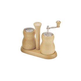 Bisetti Σετ Αλατοπίπερο Ξύλινο με Βάση Μπεζ 2τμχ