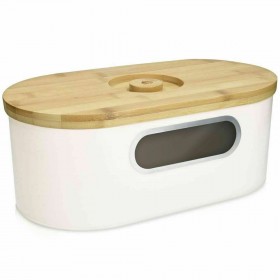 Navaris Ψωμιέρα με Καπάκι Μεταλλική σε Λευκό Χρώμα 33.5x19.5x13cm