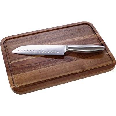 Cryspo Trio Σετ Επιφάνεια Κοπής Ξύλινη με Μαχαίρι Santoku 35x24cm 2τμχ