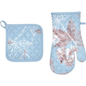 Kentia Σετ Γάντι &amp Πιάστρα Κουζίνας Υφασμάτινο σε Μπλε Χρώμα 2τμχ