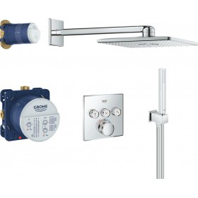 Grohe Smart Control 34706000 Σετ Μίκτης, Τηλέφωνο &amp Κεφαλή Ντουζ Εντοιχισμού Ντουζιέρας 3 Εξόδων Ασημί