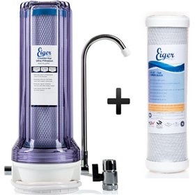 Eiger Counter Top Συσκευή Φίλτρου Νερού Άνω Πάγκου Μονή με Βρυσάκι με Ανταλλακτικό Φίλτρο Eiger CTO 1μm WF-NT-1-F