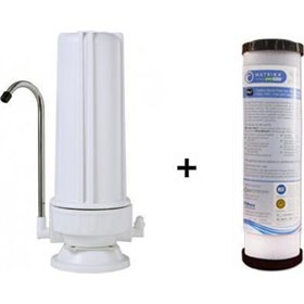 W.F Συσκευή Φίλτρου Νερού Άνω και Κάτω Πάγκου Μονό Deluxe σε Λευκό Χρώμα με Ανταλλακτικό Φίλτρο Matrikx PB1 0.5 μm