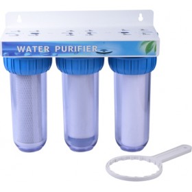 QWaterFilters WH3 Συσκευή Φίλτρου Νερού Κεντρικής Παροχής / Κάτω Πάγκου Τριπλή 3/4'' με Ανταλλακτικό Φίλτρο QWaterFilters PP 5μm