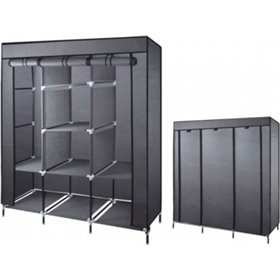 BPC1500 Υφασμάτινη Ντουλάπα με Φερμουάρ και Ράφια σε Γκρι Χρώμα 130x45x175cm 025474