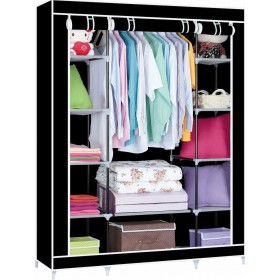 Υφασμάτινη Ντουλάπα με Φερμουάρ και Ράφια σε Μαύρο Χρώμα 133x44x175cm HG-8009-Black Υφασμάτινη Ντουλάπα με Φερμουάρ και Ράφια σε Μαύρο Χρώμα 133x44x175cm HG-8009-Black