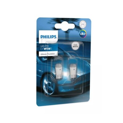 Philips Λάμπες Αυτοκινήτου &amp Μοτοσυκλέτας Ultinon Pro3000 T10 Led 6000K Ψυχρό Λευκό 12V 0.6W 2τμχ