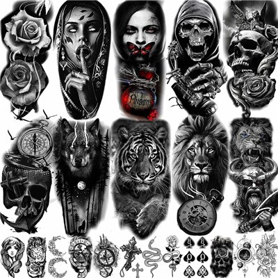 Large Realistic Unisex Fake Tattoos 3D Stickers (22 Sheets)