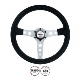 Simoni Racing Τιμόνι Αυτοκινήτου Ken Τριάκτινο με Διάμετρο 35cm &amp Πάχος 103mm Ασημί/Μαύρο