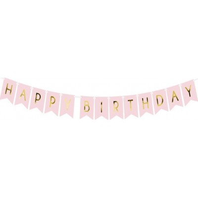 Διακοσμητικό Μπάνερ Ροζ "Happy Birthday"