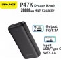 Awei P47K Power Bank 20000mAh με 2 Θύρες USB-A Μαύρο