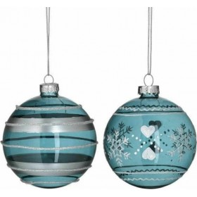 Inart Χριστουγεννιάτικη Μπάλα Γυάλινη Μπλε 8cm 6τμχ (Διάφορα Σχέδια)