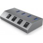 RaidSonic Icy Box IB-HUB1405 USB 3.0 Hub 4 Θυρών με σύνδεση USB-A &amp Θύρα Φόρτισης και Εξωτερική Παροχή Ρεύματος ΑσημίΚωδικός: