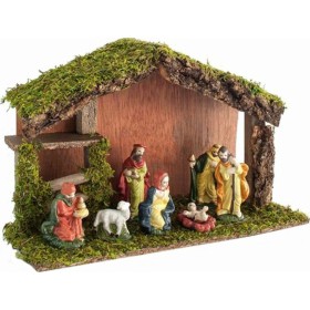 Φάτνη Ξύλινη με 7 Πορσελάνινες Φιγούρες 28x10cm