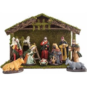 Φάτνη Ξύλινη με 9 Πορσελάνινες Φιγούρες 54x36.5cm