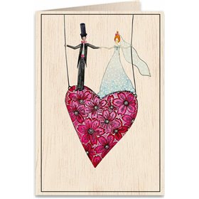 Ευχετήρια Κάρτα Γάμου Ξύλινη Ζευγάρι - Καρδιά 15.5x11.5cm Ευχετήρια Κάρτα Γάμου Ξύλινη Ζευγάρι - Καρδιά 15.5x11.5cm