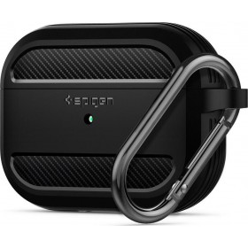Spigen Rugged Armor Θήκη Σιλικόνης με Γάντζο σε Μαύρο χρώμα για Apple AirPods Pro Spigen Rugged Armor Θήκη Σιλικόνης με Γάντζο σε Μαύρο χρώμα για Apple AirPods Pro