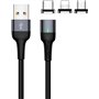 Powertech Braided / Magnetic USB to Lightning / Type-C / micro USB Cable Μαύρο 1m (PT-754)