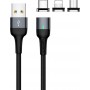 Powertech Braided / Magnetic USB to Lightning / Type-C / micro USB Cable Μαύρο 1m (PT-754)