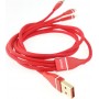 AMiO Braided USB to Lightning / Type-C / micro USB Cable Κόκκινο 1.2m