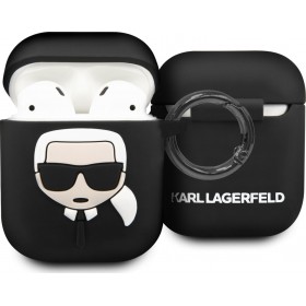 Karl Lagerfeld Iconic Θήκη Σιλικόνης με Γάντζο σε Μαύρο χρώμα για Apple AirPods Karl Lagerfeld Iconic Θήκη Σιλικόνης με Γάντζο σε Μαύρο χρώμα για Apple AirPods