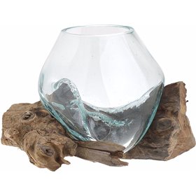Inart Διακοσμητικό Βάζο Γυάλινο σε Ξύλο 17x16x20cmΚωδικός: 3-70-722-0005  Inart Διακοσμητικό Βάζο Γυάλινο σε Ξύλο 17x16x20cmΚωδικός: 3-70-722-0005