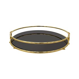 Pakoworld Διακοσμητικός Δίσκος Μεταλλικός Στρογγυλός Μαύρο/Χρυσό 28x28x4cm
