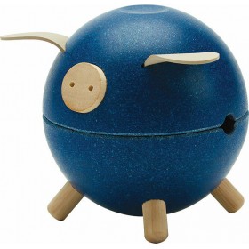 Plan Toys Κουμπαράς Ξύλινος Γουρουνάκι Μπλε 10.7x10.7x11cm Plan Toys Κουμπαράς Ξύλινος Γουρουνάκι Μπλε 10.7x10.7x11cm