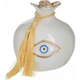 Inart Επιτραπέζιο Γούρι με Ρόδι Λευκό από Κεραμικό Υλικό 9x9cm Inart Επιτραπέζιο Γούρι με Ρόδι Λευκό από Κεραμικό Υλικό 9x9cm