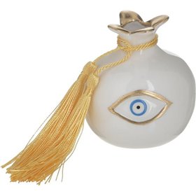 Inart Επιτραπέζιο Γούρι με Ρόδι Λευκό από Κεραμικό Υλικό 6.6x6.6cm Inart Επιτραπέζιο Γούρι με Ρόδι Λευκό από Κεραμικό Υλικό 6.6x6.6cm