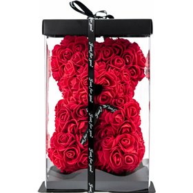 Αρκουδάκι από Τεχνητά Τριαντάφυλλα Κόκκινο 25cm Σε ΚουτίΚωδικός: B101 