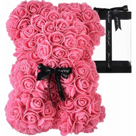 Αρκουδάκι από Τεχνητά Τριαντάφυλλα Ροζ 25cm Σε Κουτί