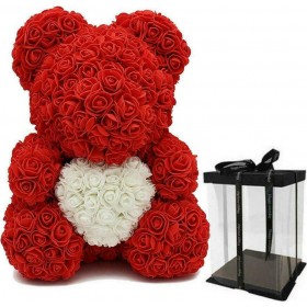 Fly Digital Αρκουδάκι από Τεχνητά Τριαντάφυλλα Κόκκινο με Καρδιά 40cm Σε Κουτί