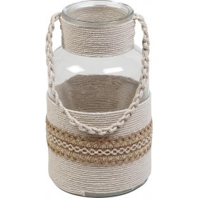 Espiel Φαναράκι Γυάλινο Μπεζ Πλέξη 14x14x26cm