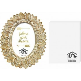 HOMie Οβάλ Κορνίζα Πολυρητίνης 10x15cm Χρυσή με Φύλλα