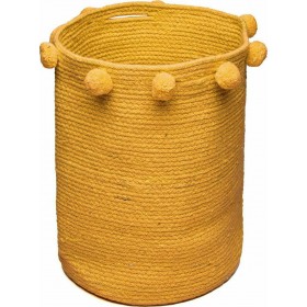 Διακοσμητικό Καλάθι Ψάθινο Fountain Yellow Με Χερούλια 30x30x40cm Palamaiki