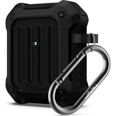 Spigen Tough Armor Θήκη Σιλικόνης με Γάντζο σε Μαύρο χρώμα για Apple AirPods